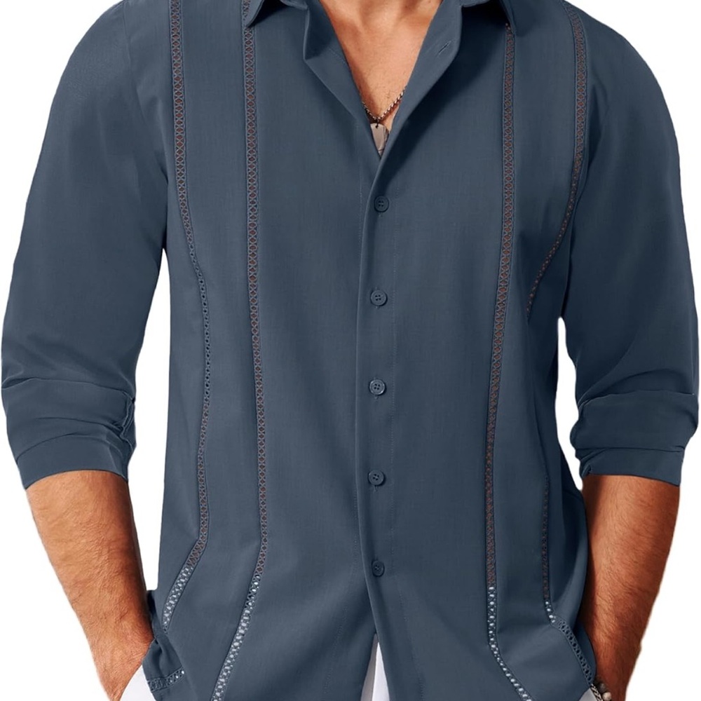 MAPICK Men's Cuban Guayabera Casual Shirt Button Down Short Sleeve NWTIP Sz L